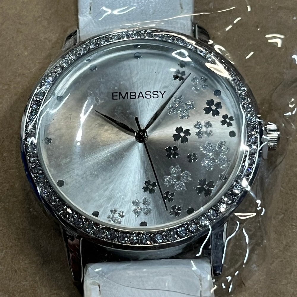 3/25 Embassy by Gruen Women's Rhinestone Bezel Watch Flower Dial